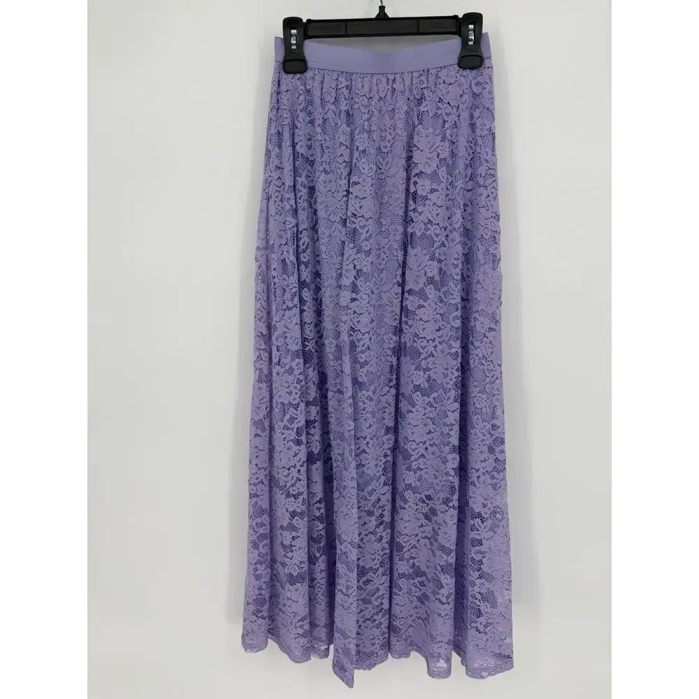 Fairycore Purple Lace Maxi Skirt Romantic Cottagecore Flowy Small Croquette